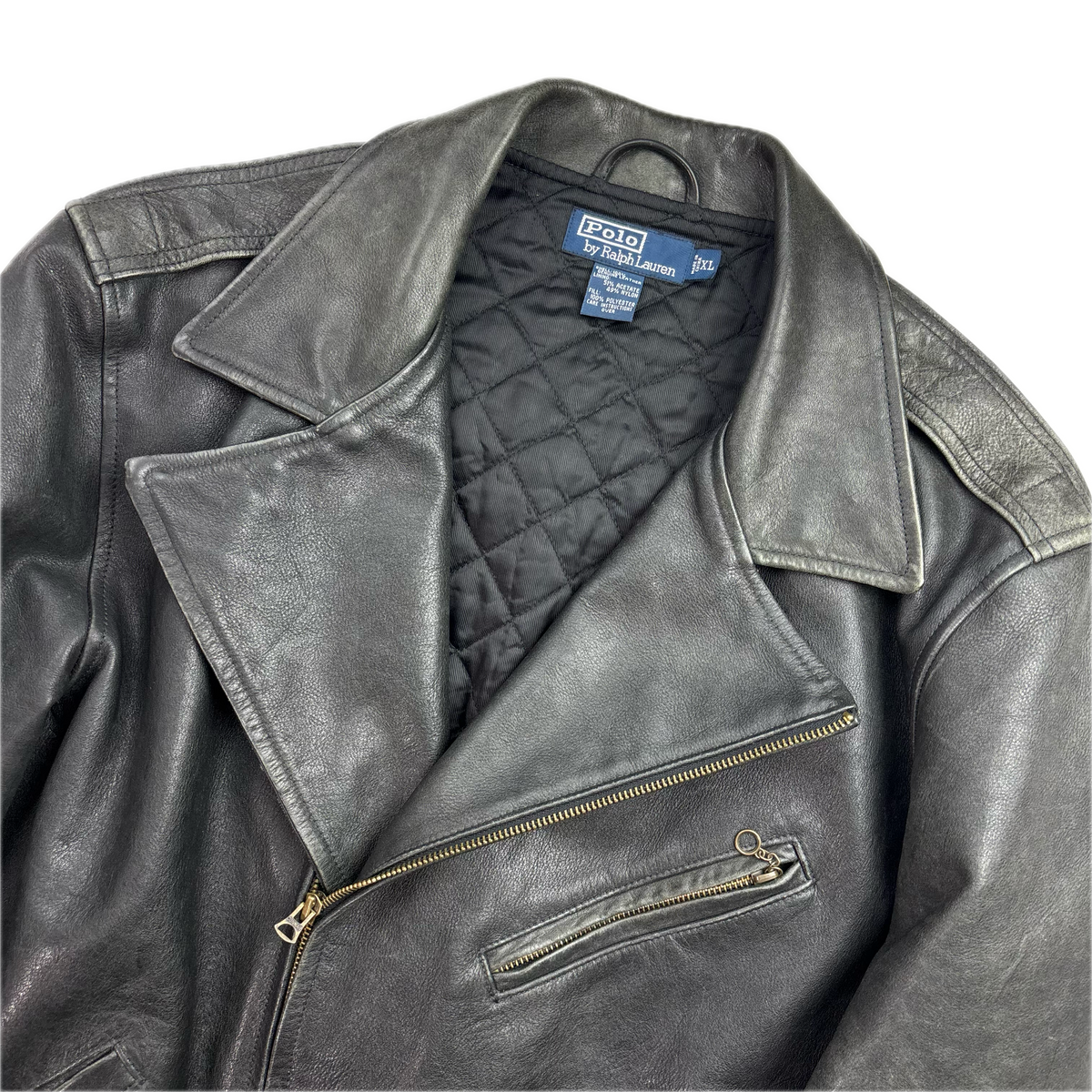 Polo Ralph Lauren Black Leather Moto Jacket Biker - XL