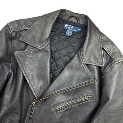 Polo Ralph Lauren Black Leather Moto Jacket Biker - XL