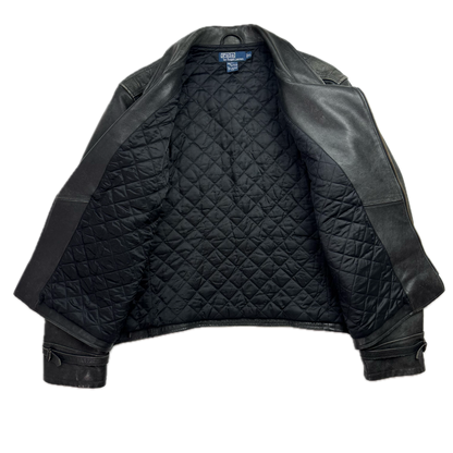Polo Ralph Lauren Black Leather Moto Jacket Biker - XL