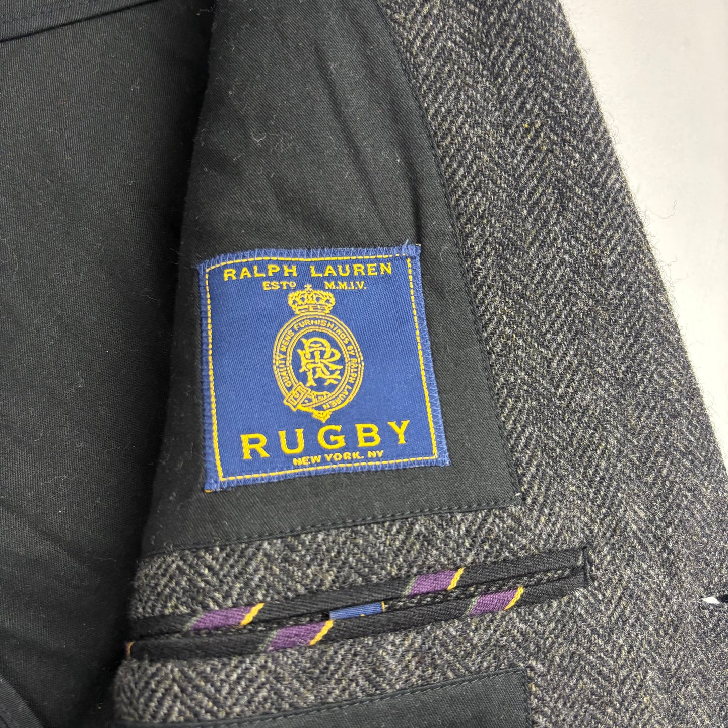 Ralph Lauren Rugby Dark Grey Herringbone Blazer (Wool) - 40R
