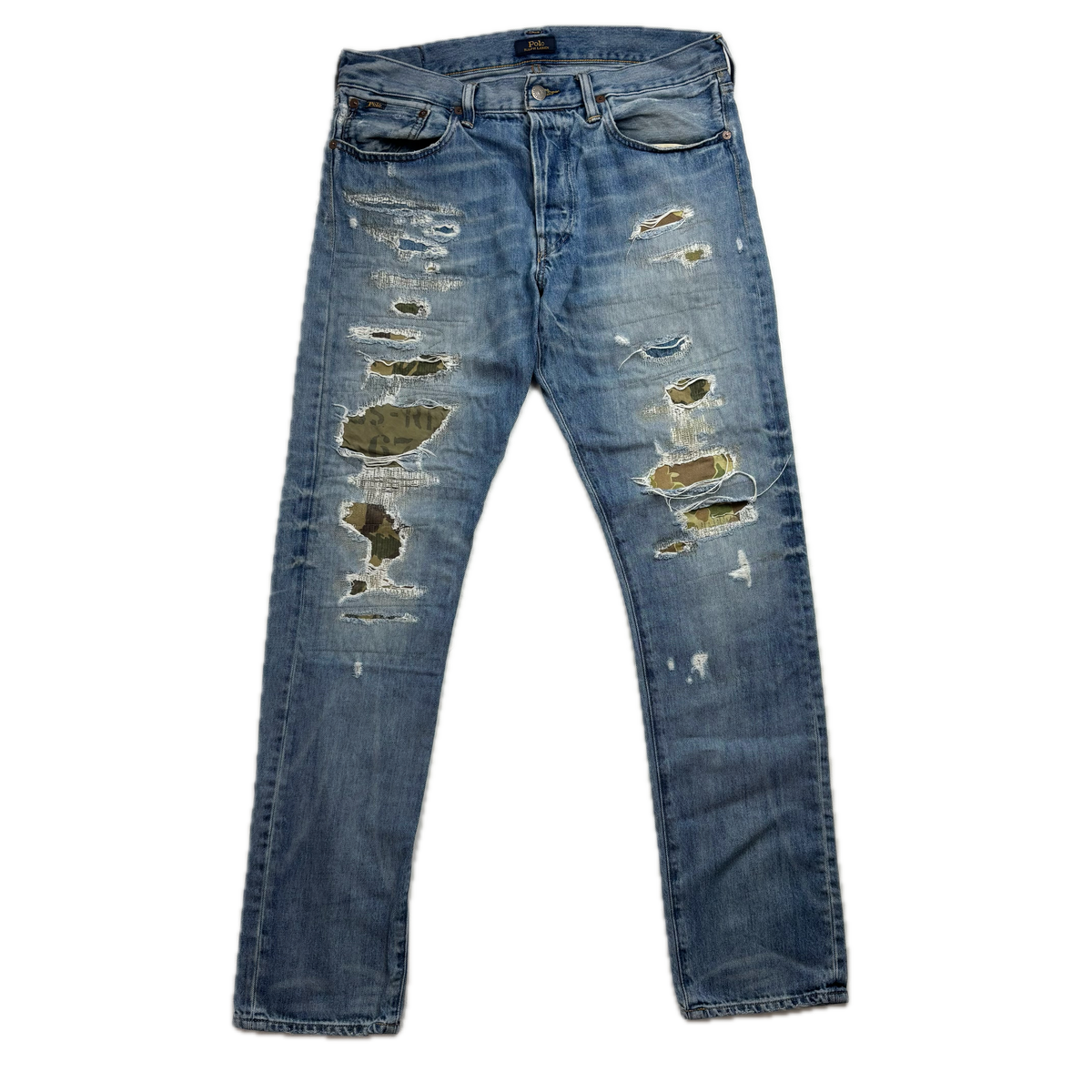 Polo Ralph Lauren Sullivan Slim Jeans Camo Patchwork Distressed - 32x32