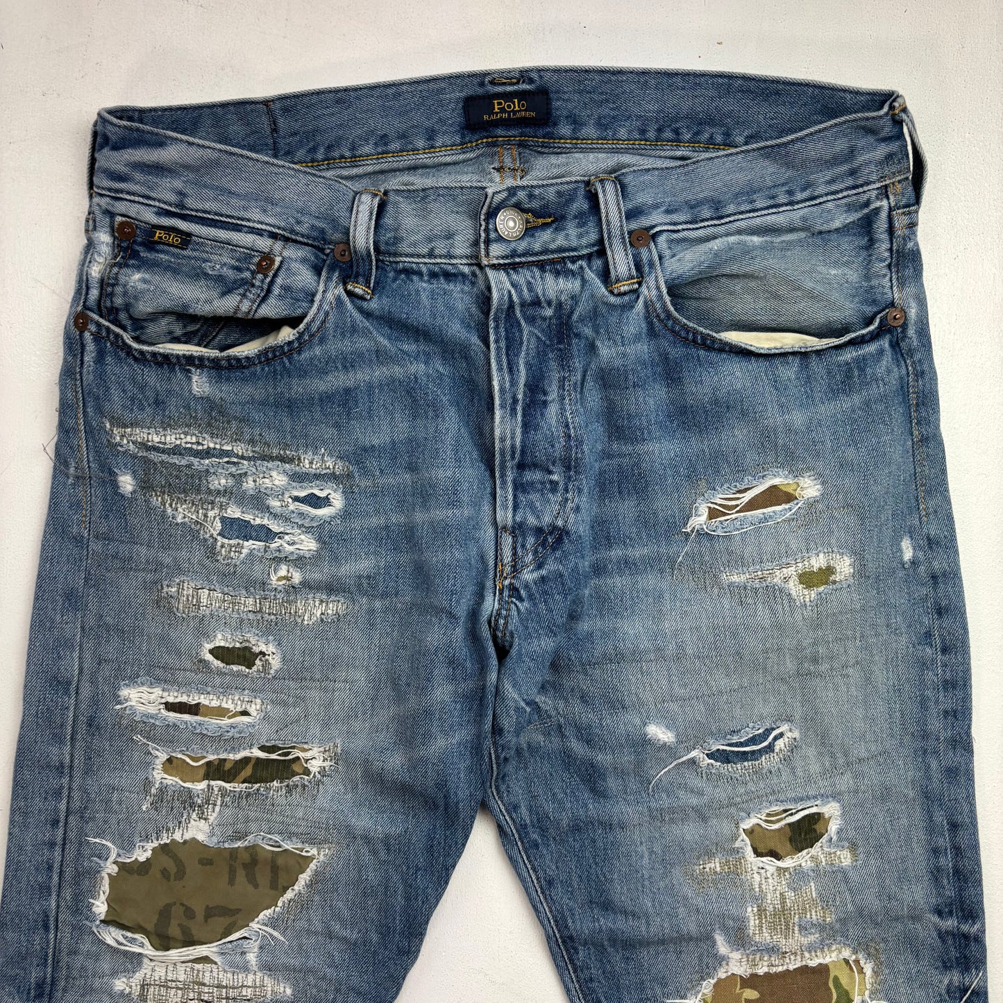 Polo Ralph Lauren Sullivan Slim Jeans Camo Patchwork Distressed - 32x32