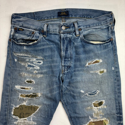 Polo Ralph Lauren Sullivan Slim Jeans Camo Patchwork Distressed - 32x32