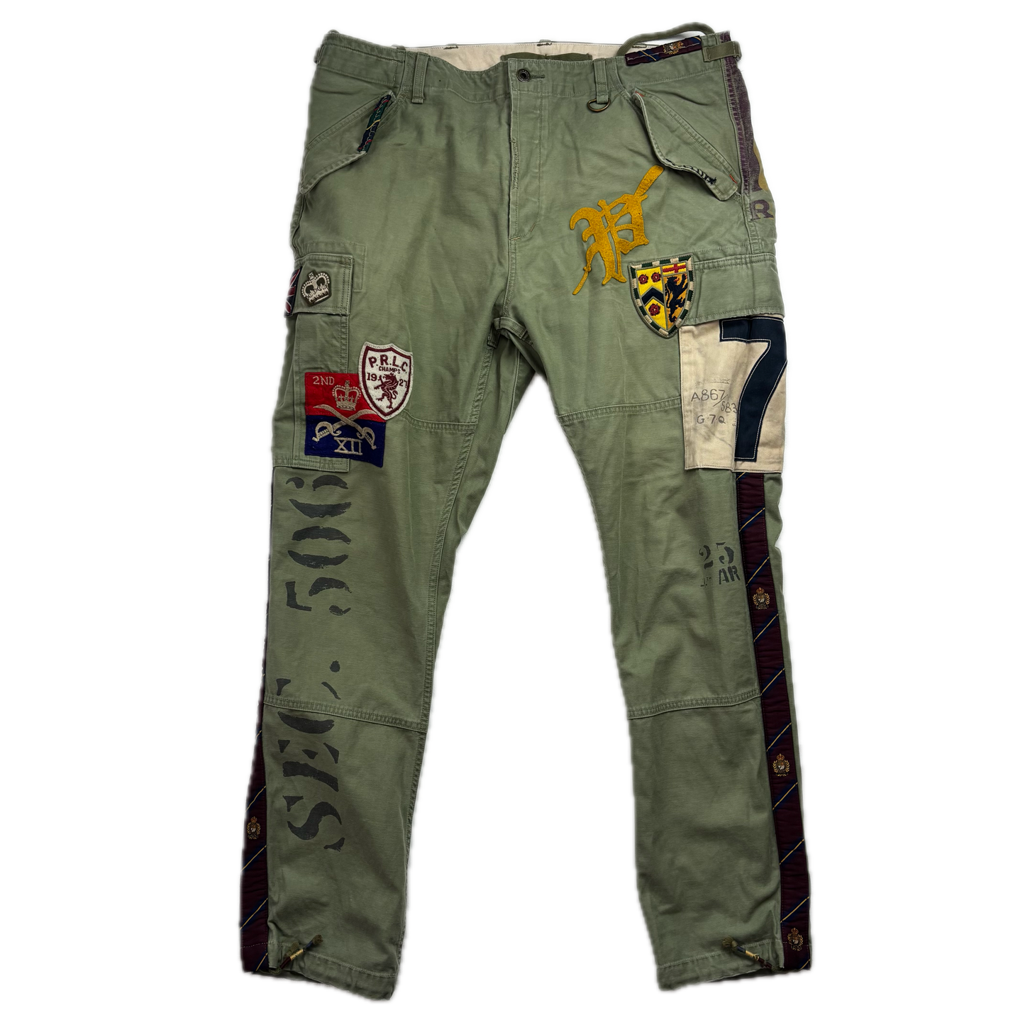 Polo Ralph Lauren Military Patchwork Collegiate Green Tapered Cargo Trouser Utility Pants - 36x32