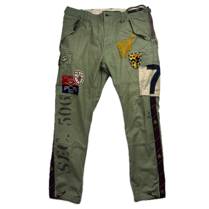 Polo Ralph Lauren Military Patchwork Collegiate Green Tapered Cargo Trouser Utility Pants - 36x32