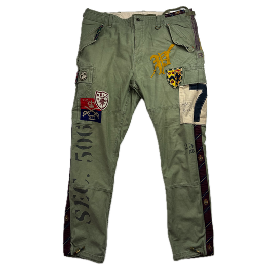 Polo Ralph Lauren Military Patchwork Collegiate Green Tapered Cargo Trouser Utility Pants - 36x32