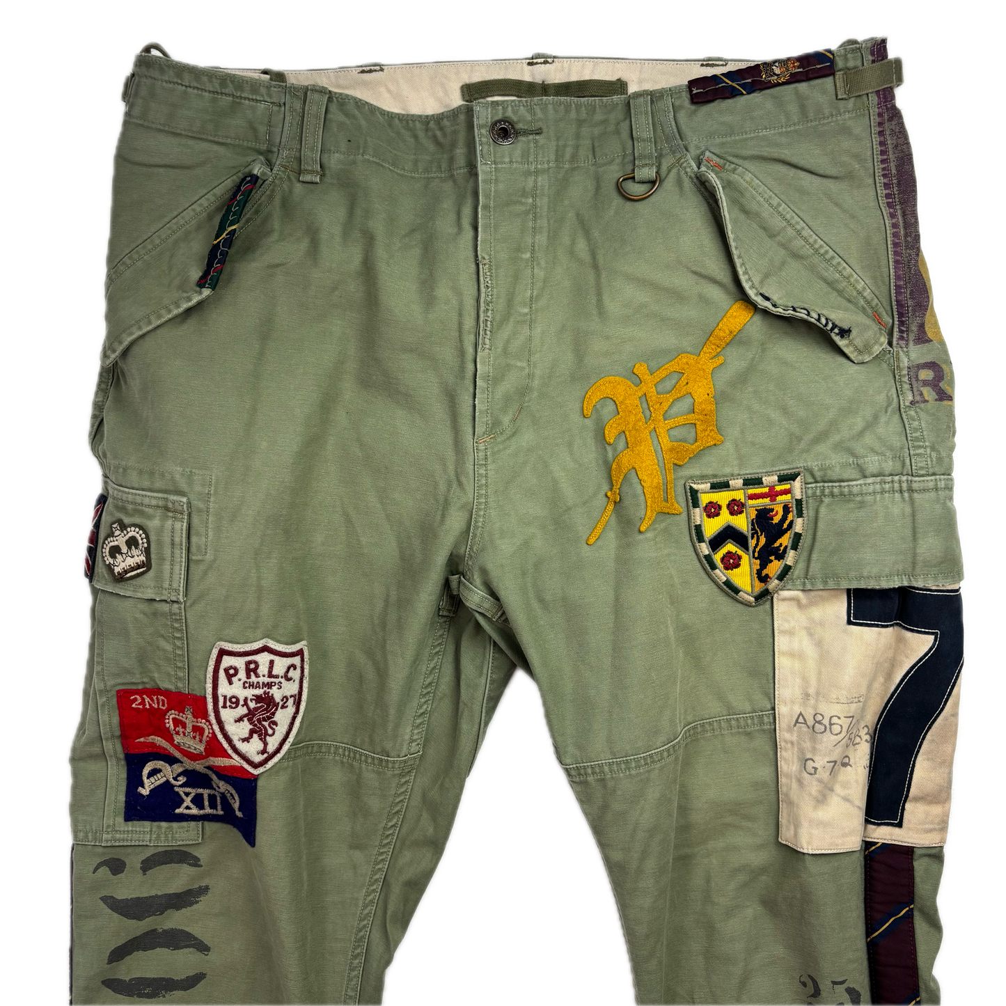 Polo Ralph Lauren Military Patchwork Collegiate Green Tapered Cargo Trouser Utility Pants - 36x32