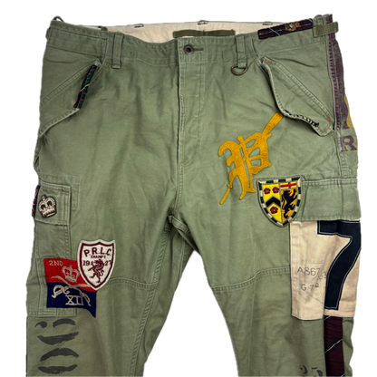 Polo Ralph Lauren Military Patchwork Collegiate Green Tapered Cargo Trouser Utility Pants - 36x32
