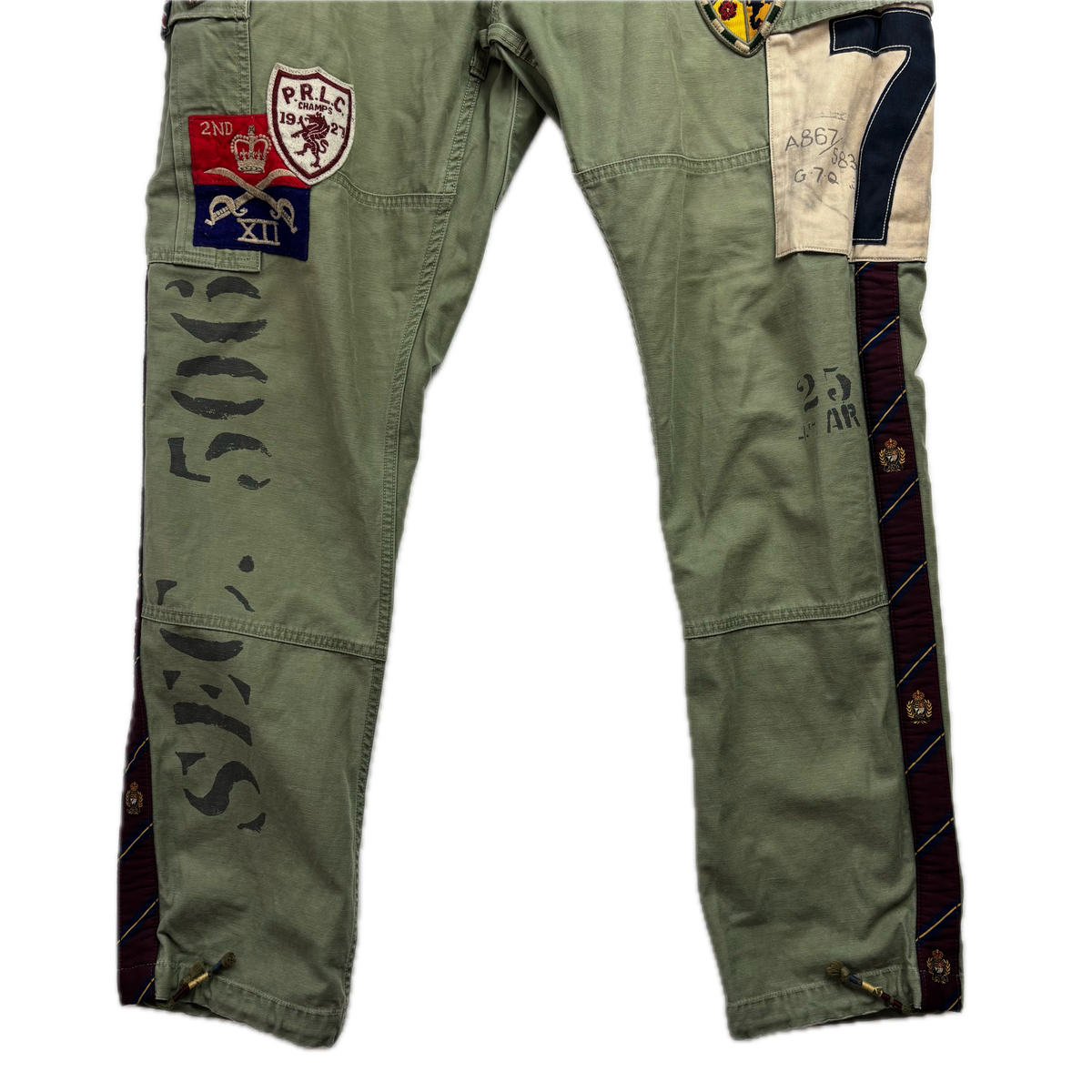 Polo Ralph Lauren Military Patchwork Collegiate Green Tapered Cargo Trouser Utility Pants - 36x32