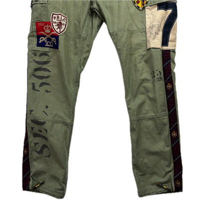 Polo Ralph Lauren Military Patchwork Collegiate Green Tapered Cargo Trouser Utility Pants - 36x32