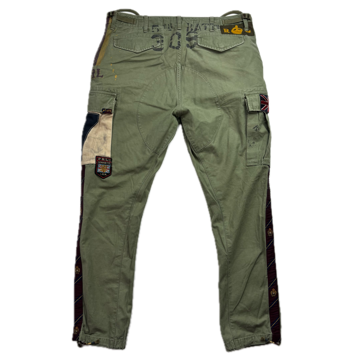 Polo Ralph Lauren Military Patchwork Collegiate Green Tapered Cargo Trouser Utility Pants - 36x32