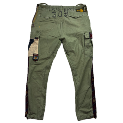 Polo Ralph Lauren Military Patchwork Collegiate Green Tapered Cargo Trouser Utility Pants - 36x32