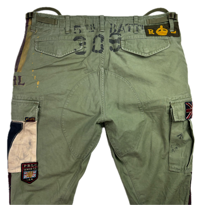 Polo Ralph Lauren Military Patchwork Collegiate Green Tapered Cargo Trouser Utility Pants - 36x32