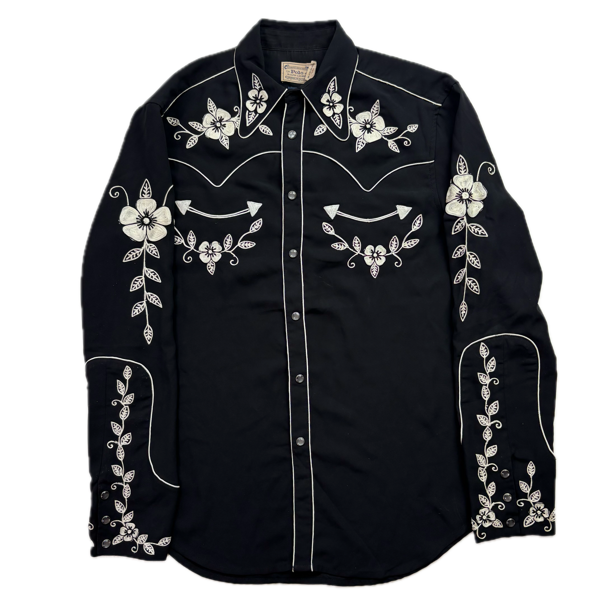 Polo Ralph Lauren Black Embroidered Pearl Snap Western Relaxed Fit Shirt - 8