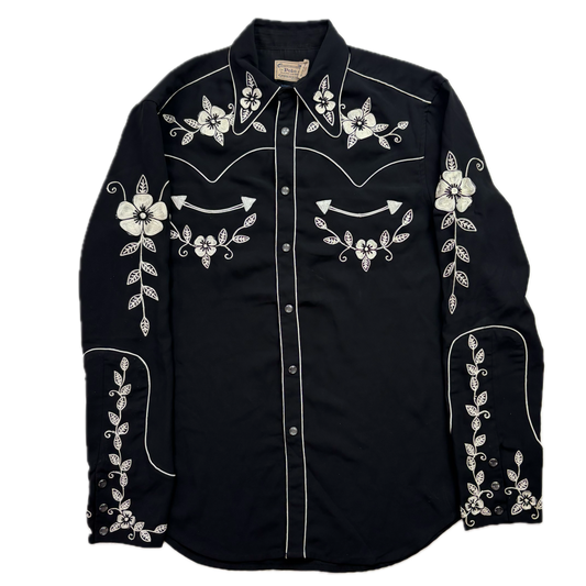 Polo Ralph Lauren Black Embroidered Pearl Snap Western Relaxed Fit Shirt - 8