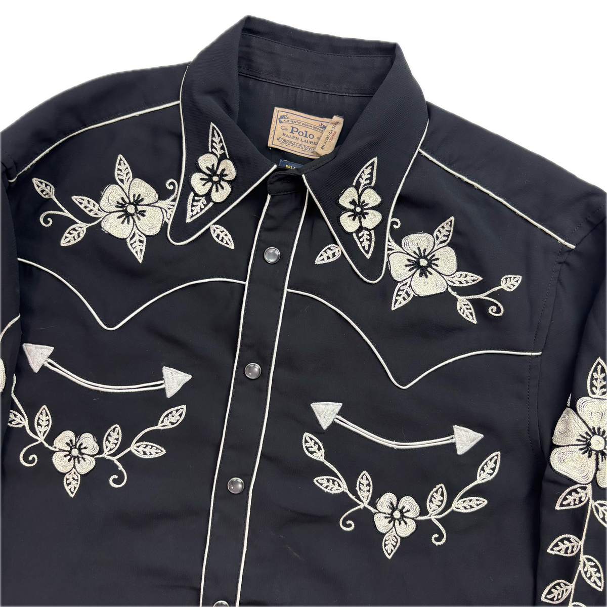 Polo Ralph Lauren Black Embroidered Pearl Snap Western Relaxed Fit Shirt - 8