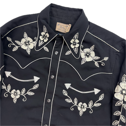 Polo Ralph Lauren Black Embroidered Pearl Snap Western Relaxed Fit Shirt - 8