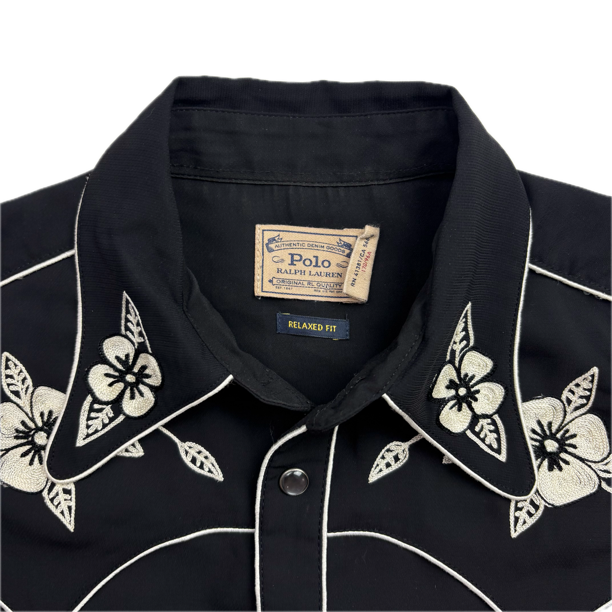 Polo Ralph Lauren Black Embroidered Pearl Snap Western Relaxed Fit Shirt - 8
