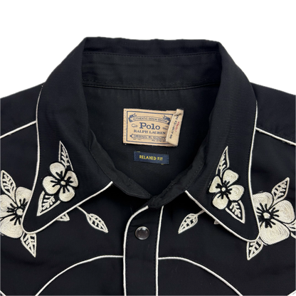 Polo Ralph Lauren Black Embroidered Pearl Snap Western Relaxed Fit Shirt - 8