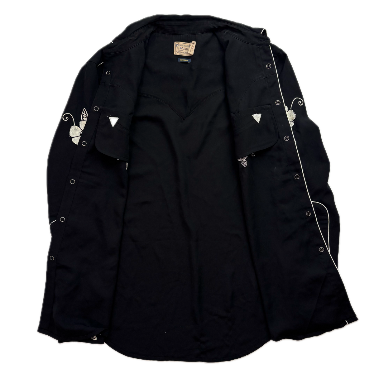 Polo Ralph Lauren Black Embroidered Pearl Snap Western Relaxed Fit Shirt - 8