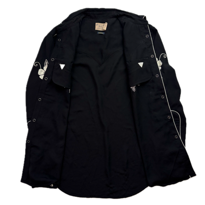 Polo Ralph Lauren Black Embroidered Pearl Snap Western Relaxed Fit Shirt - 8