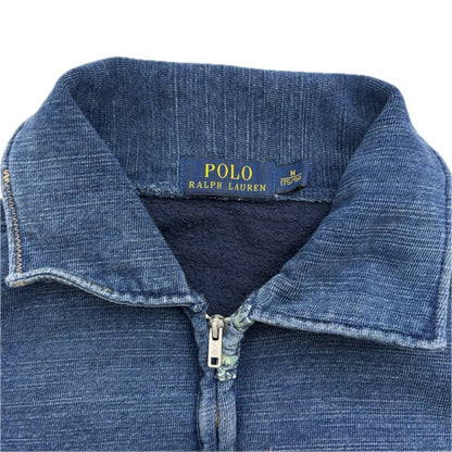 Polo Ralph Lauren Indigo Blue Distressed Patchwork Quarter Zip Sweatshirt - M