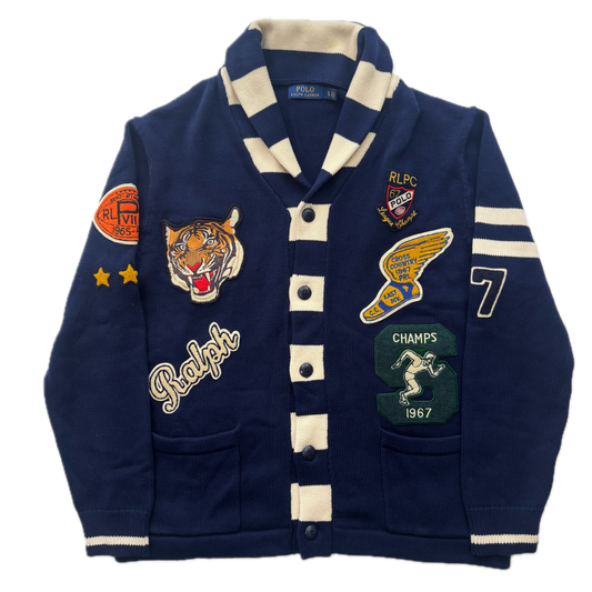 Polo Ralph Lauren Letterman Patch Cardigan Navy Striped - XL