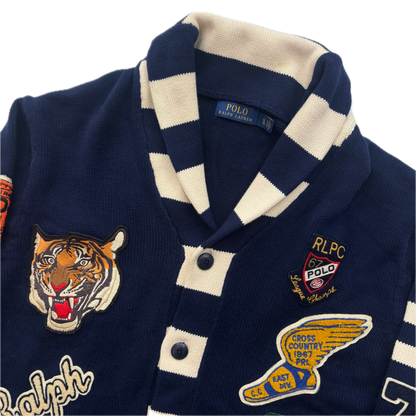 Polo Ralph Lauren Letterman Patch Cardigan Navy Striped - XL