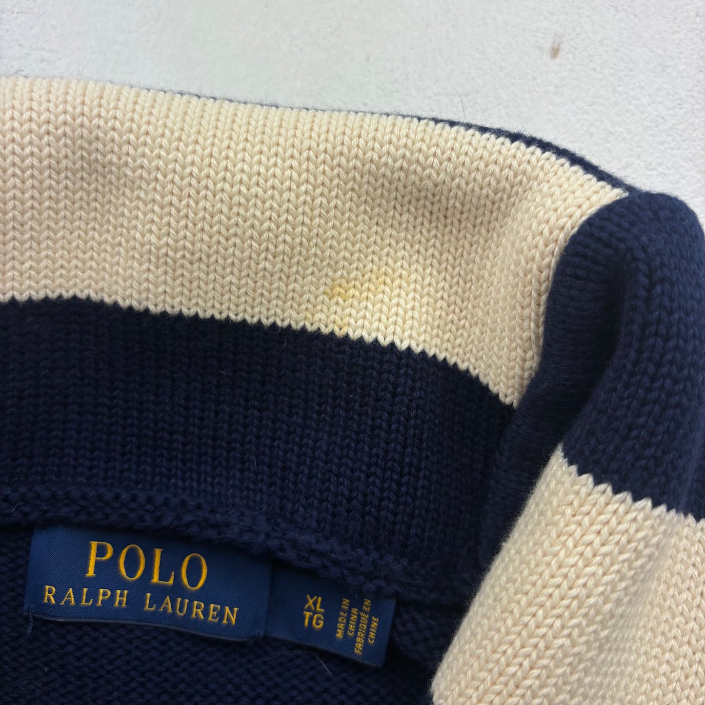 Polo Ralph Lauren Letterman Patch Cardigan Navy Striped - XL