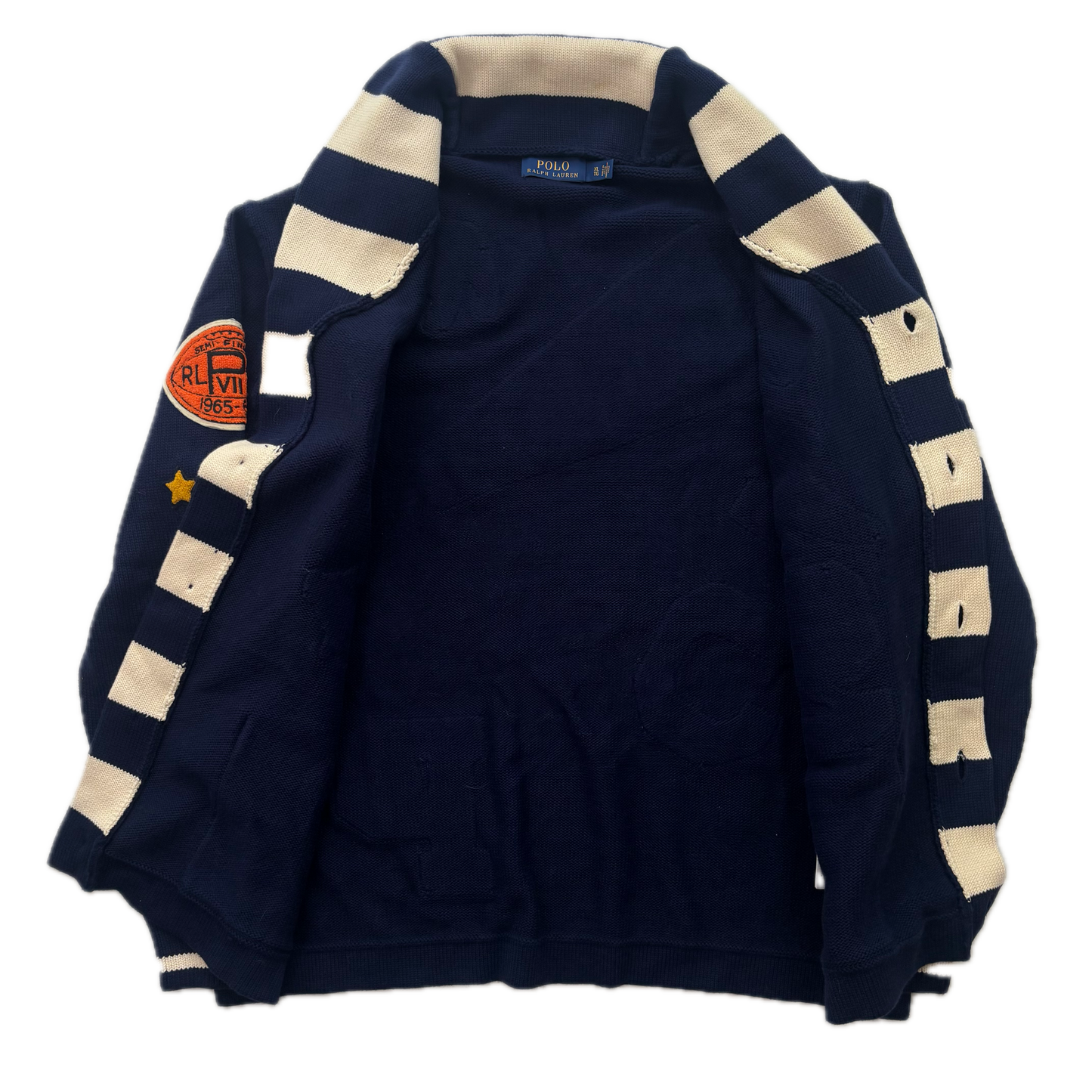 Polo Ralph Lauren Letterman Patch Cardigan Navy Striped - XL