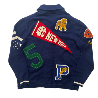 Polo Ralph Lauren Letterman Patch Cardigan Navy Striped - XL