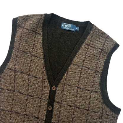 Polo Ralph Lauren Brown Green Tweed Windowpane Waistcoat (Wool Alpaca) - XL
