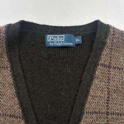 Polo Ralph Lauren Brown Green Tweed Windowpane Waistcoat (Wool Alpaca) - XL
