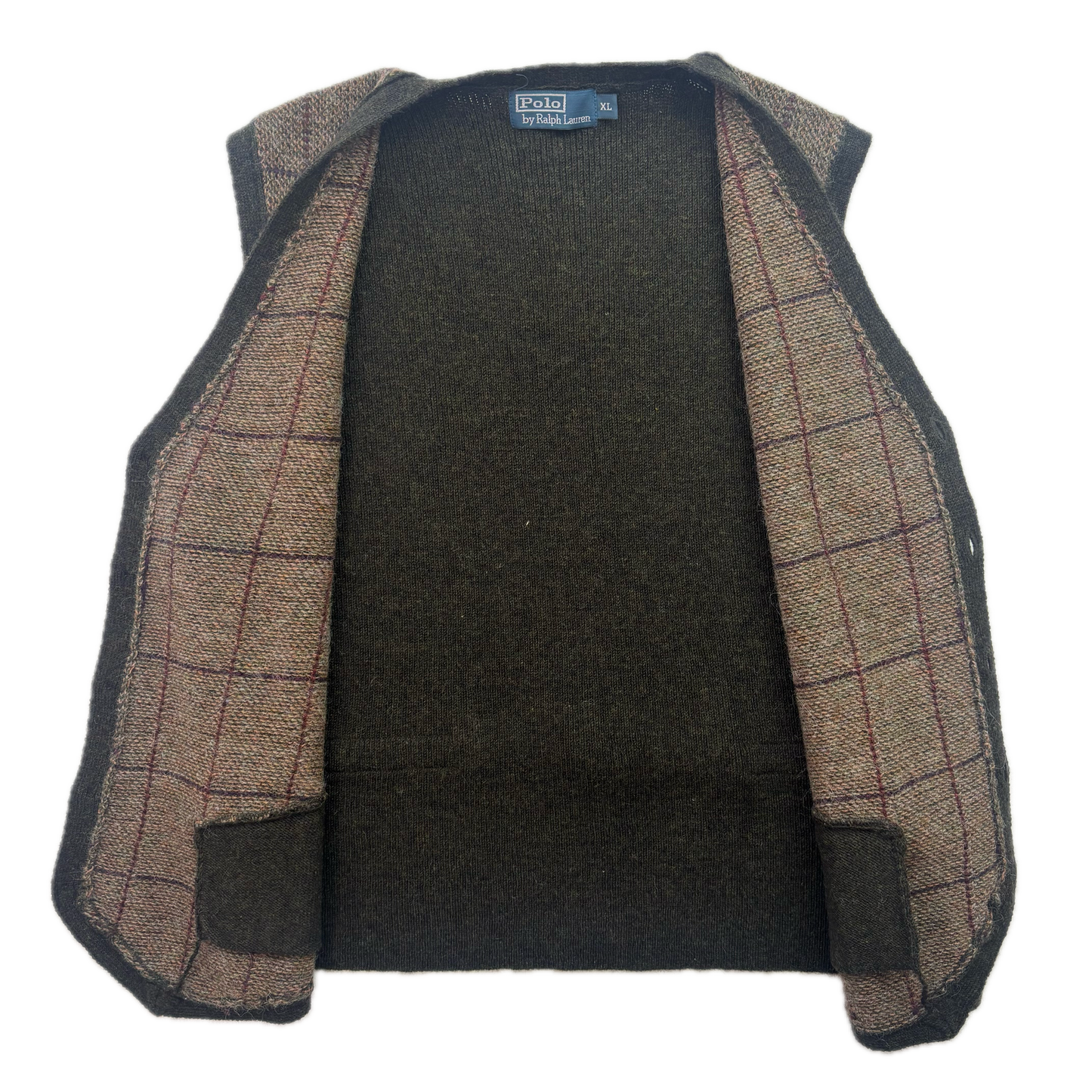Polo Ralph Lauren Brown Green Tweed Windowpane Waistcoat (Wool Alpaca) - XL