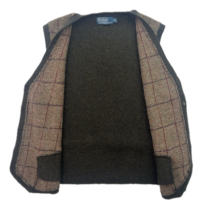 Polo Ralph Lauren Brown Green Tweed Windowpane Waistcoat (Wool Alpaca) - XL