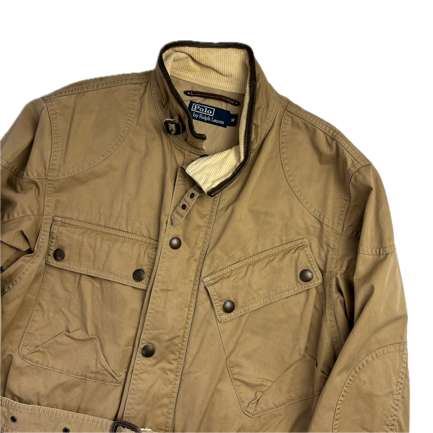 Polo Ralph Lauren Belted Beige Safari Jacket Leather Details - M
