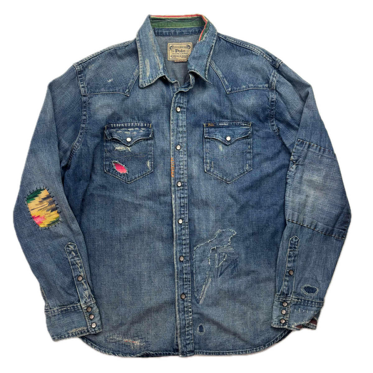 Polo Ralph Lauren Western Distressed Patchwork Denim Shirt - XL