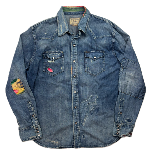 Polo Ralph Lauren Western Distressed Patchwork Denim Shirt - XL