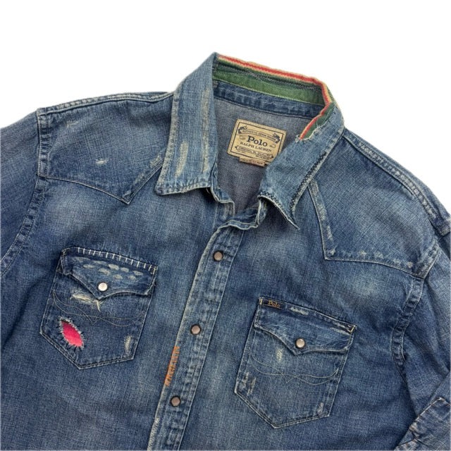 Polo Ralph Lauren Western Distressed Patchwork Denim Shirt - XL