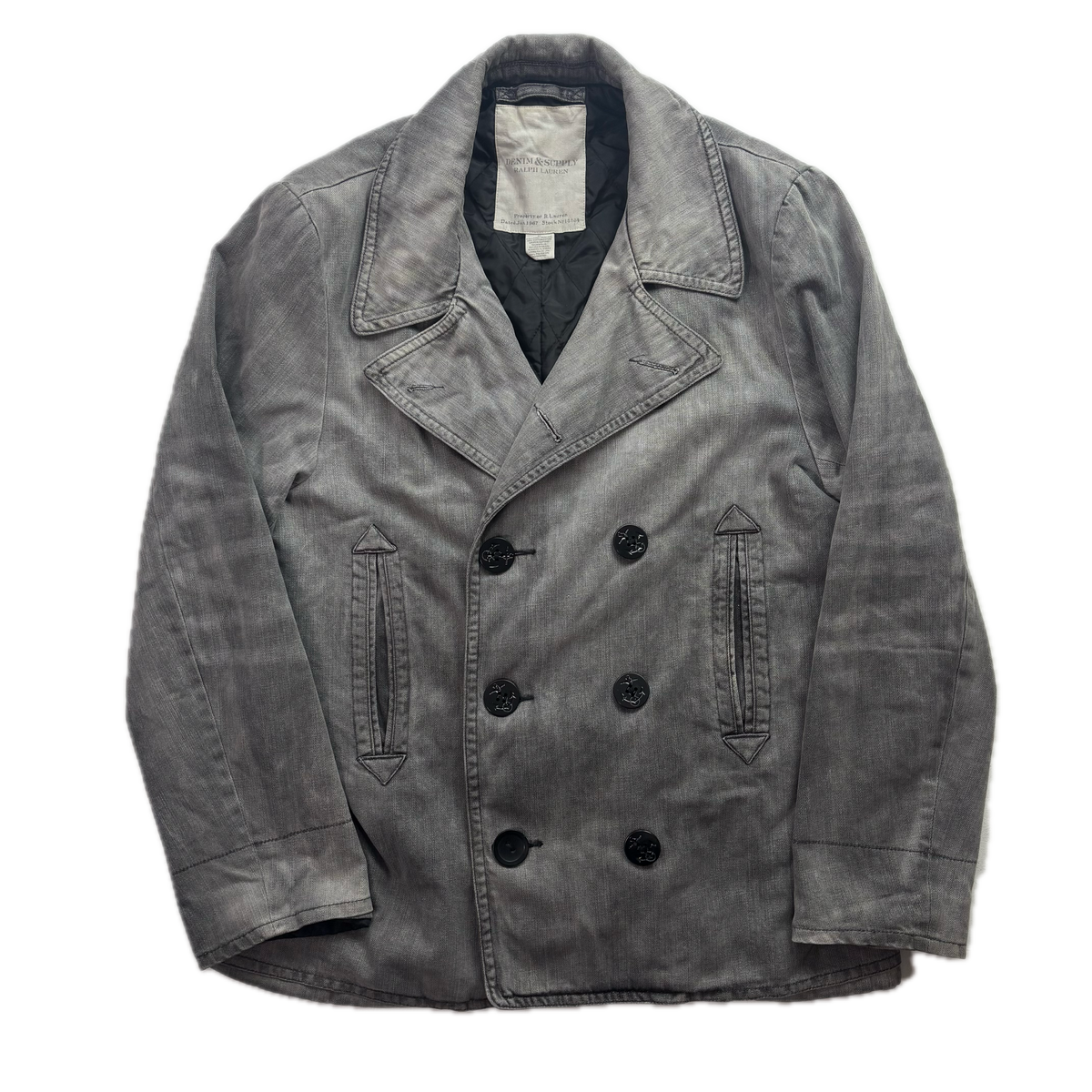 Denim & Supply Grey Denim Pea Coat Double Breast Jacket - XL