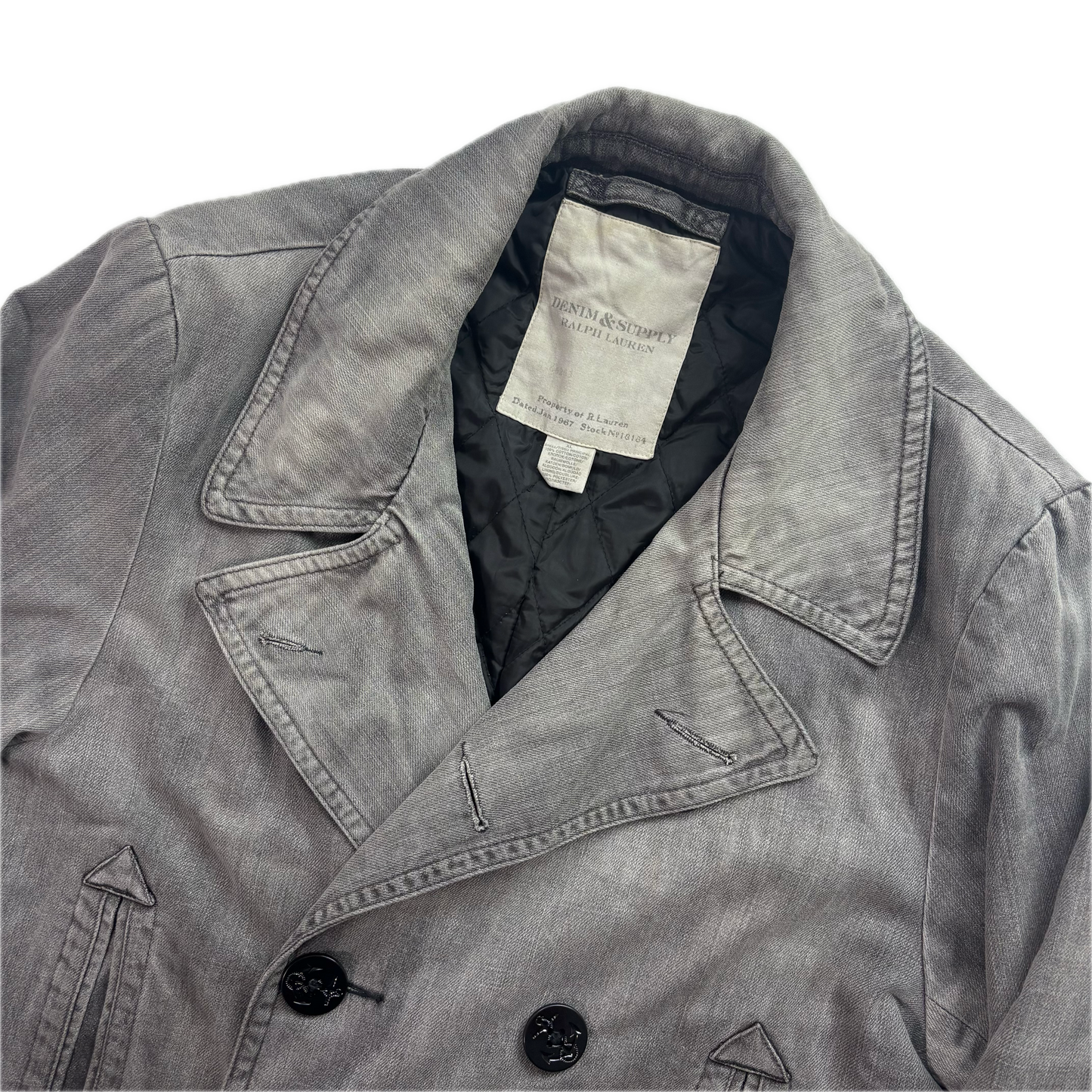 Denim & Supply Grey Denim Pea Coat Double Breast Jacket - XL