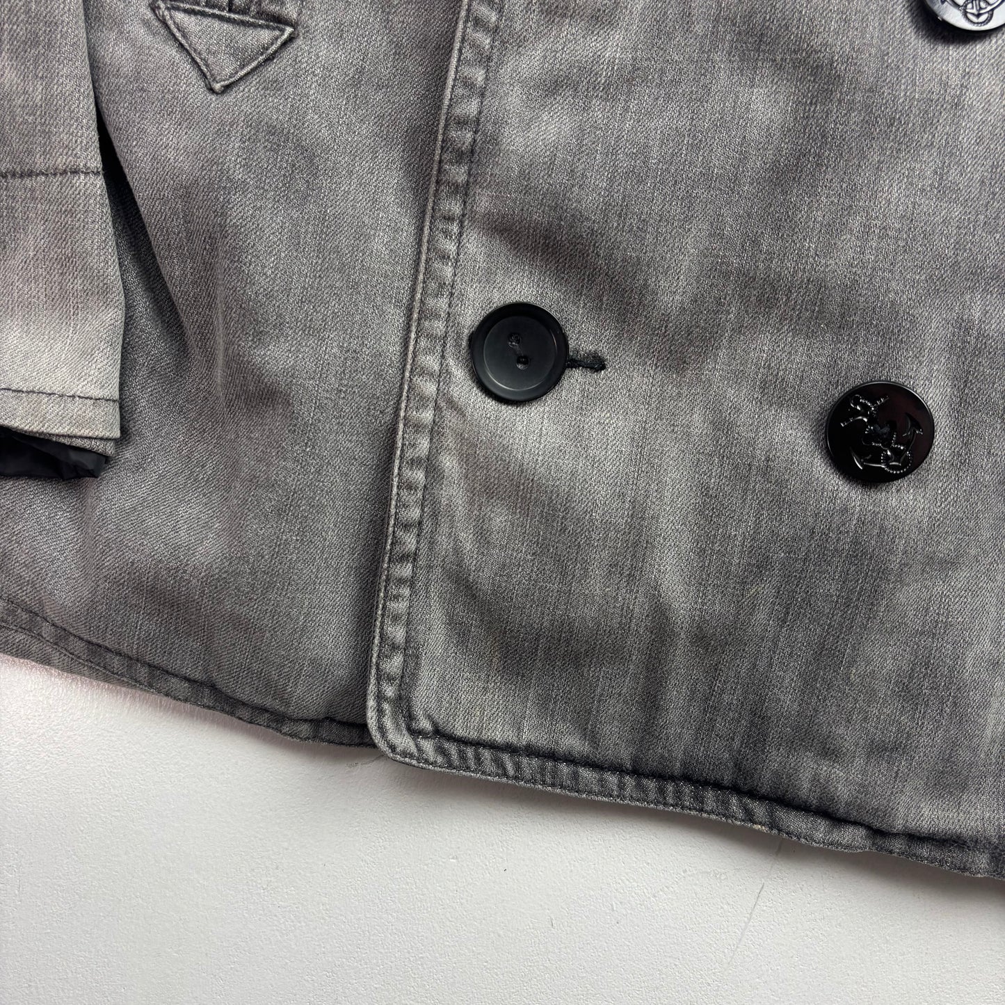 Denim & Supply Grey Denim Pea Coat Double Breast Jacket - XL