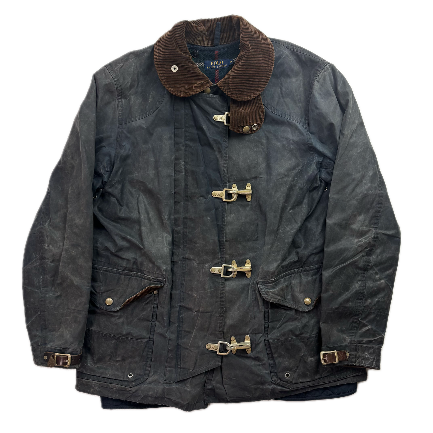 Polo Ralph Lauren 2 in 1 Navy Waxed Cotton Fireman Jacket with Wool Liner - M