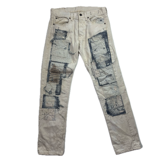Denim & Supply Ralph Lauren Cream Patchwork Distressed Slim Jeans - 30x34