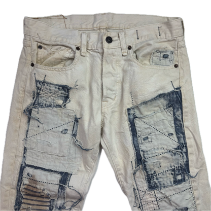 Denim & Supply Ralph Lauren Cream Patchwork Distressed Slim Jeans - 30x34