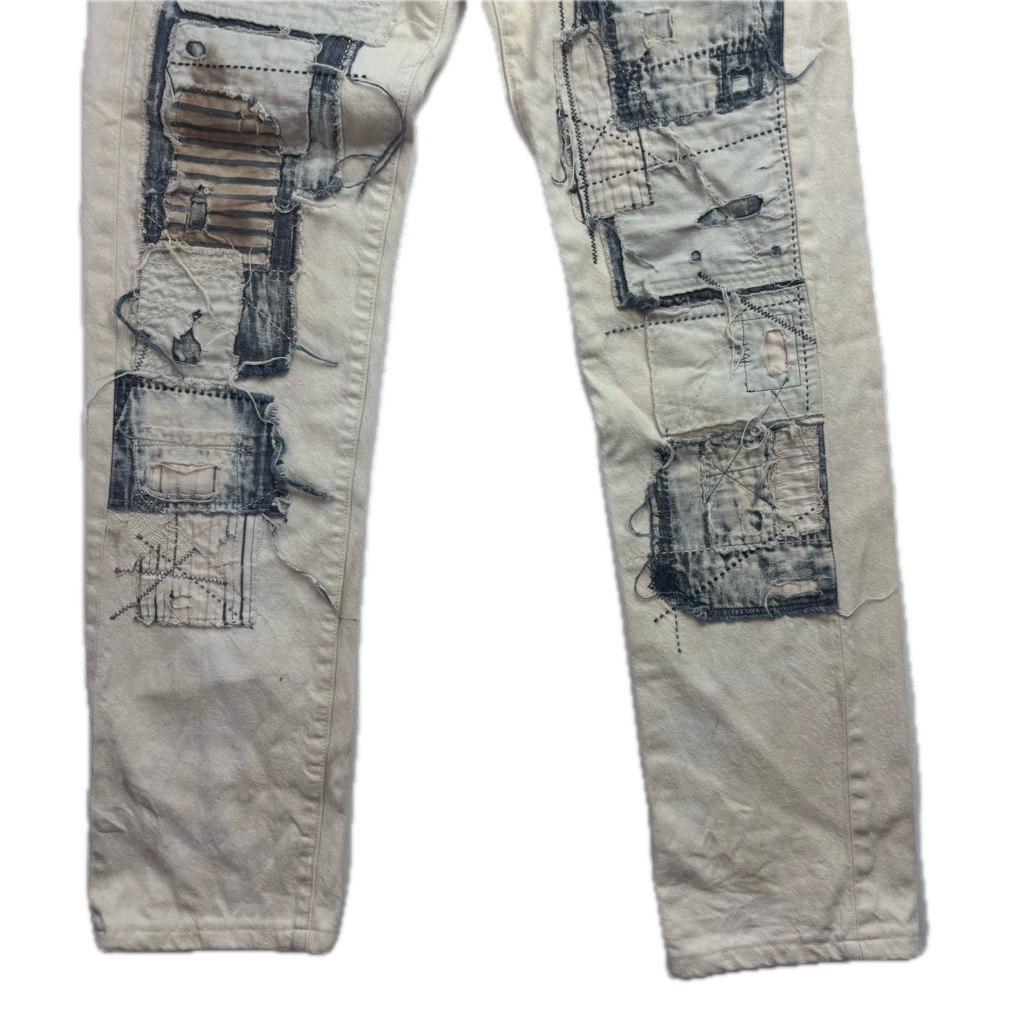 Denim & Supply Ralph Lauren Cream Patchwork Distressed Slim Jeans - 30x34