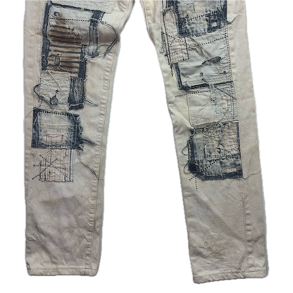 Denim & Supply Ralph Lauren Cream Patchwork Distressed Slim Jeans - 30x34