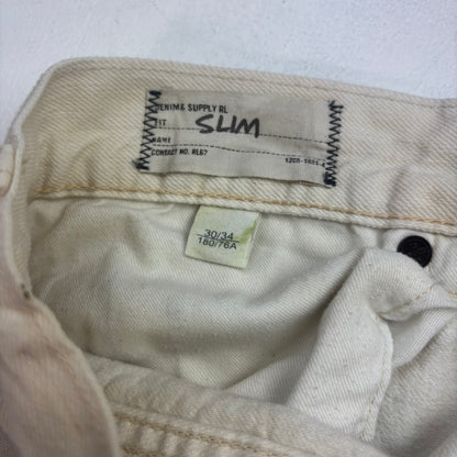 Denim & Supply Ralph Lauren Cream Patchwork Distressed Slim Jeans - 30x34