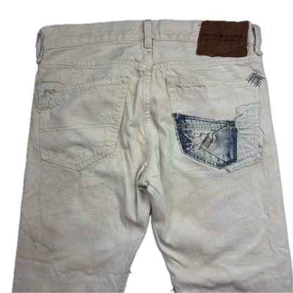 Denim & Supply Ralph Lauren Cream Patchwork Distressed Slim Jeans - 30x34