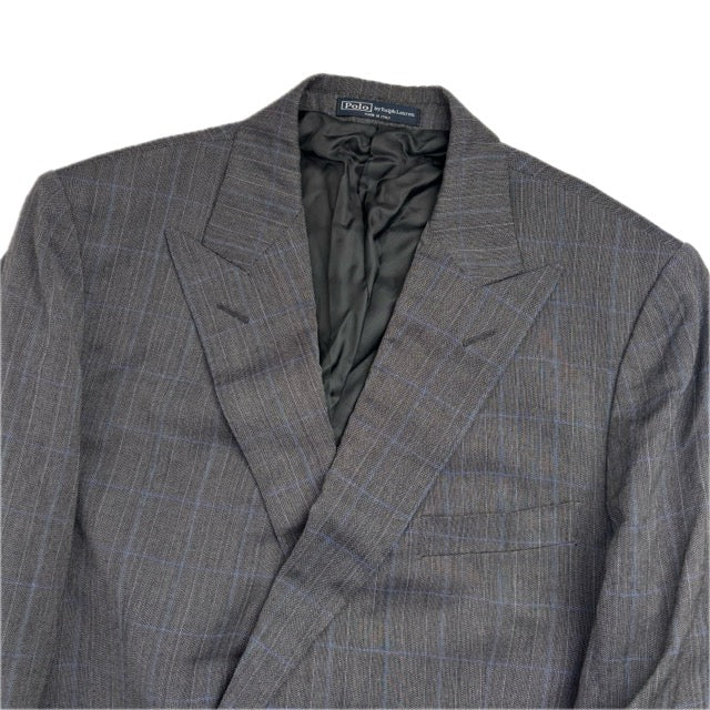 Polo Ralph Lauren Grey Double Breast Windowpane Blazer Sports Coat - 40 / 38